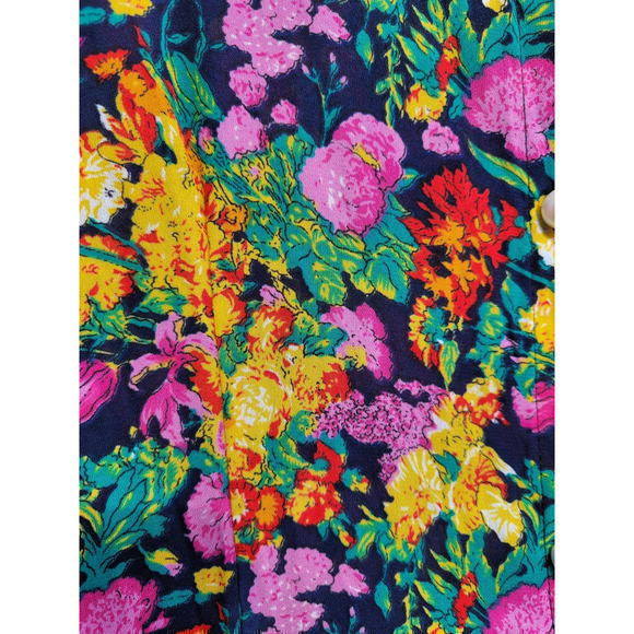 Vintage Cher Jacque Bright Floral Short Sleeve Pearl Button Up Sheer Shirt Dress - Picture 7 of 10